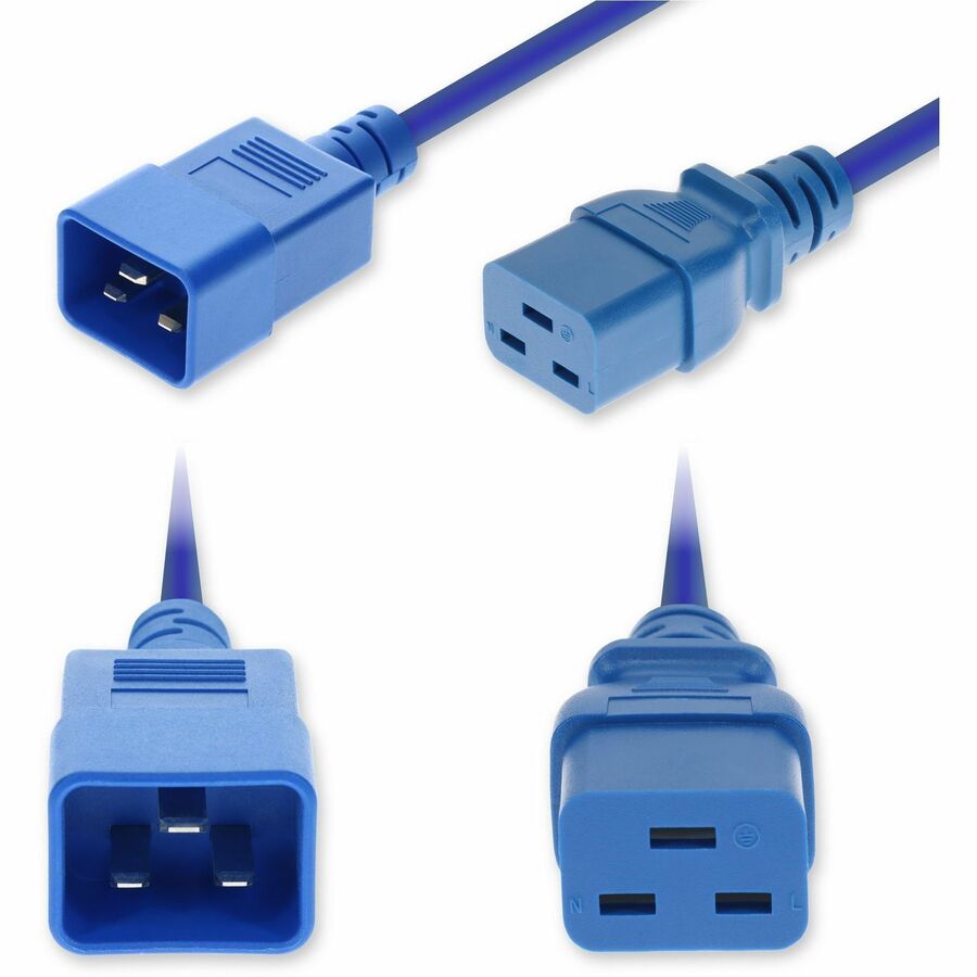 AddOn 3ft C20 Male to C19 Female Standard Commercial Temp 12 AWG 250V at 20A PVC SJT (Service Junior Thermoplastic) Blue Power Cable