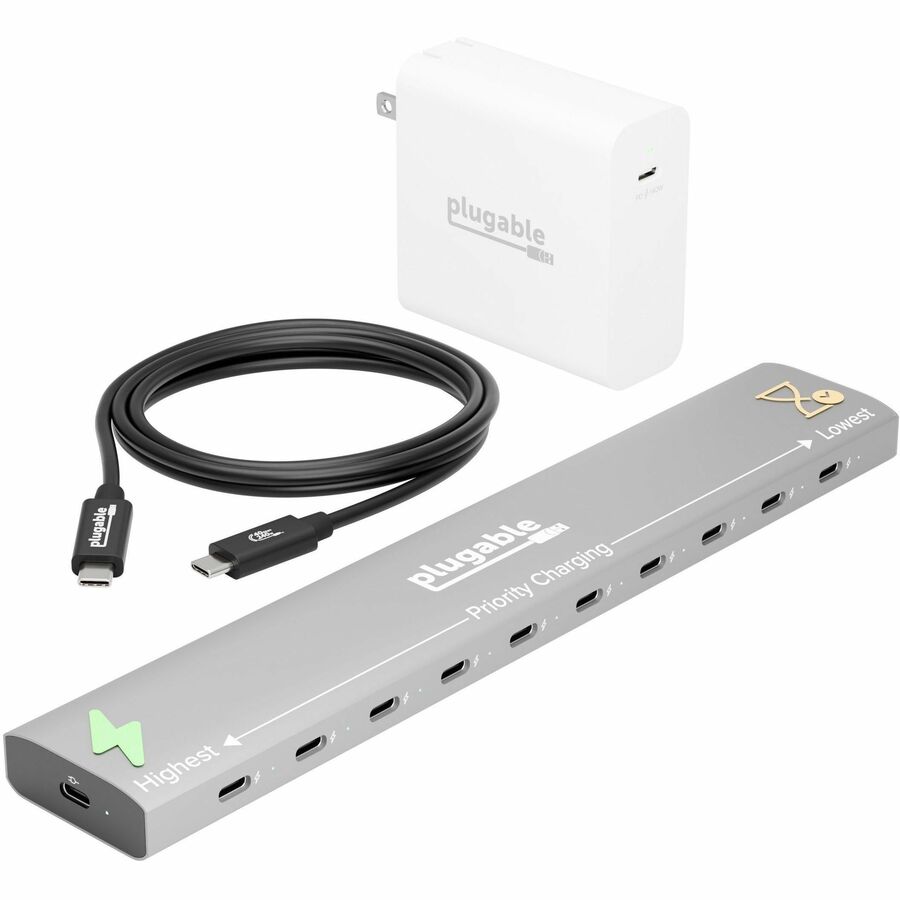 Plugable Ultimate Charging Bundle USB-C 10-Port Charging Station with PriorityShare