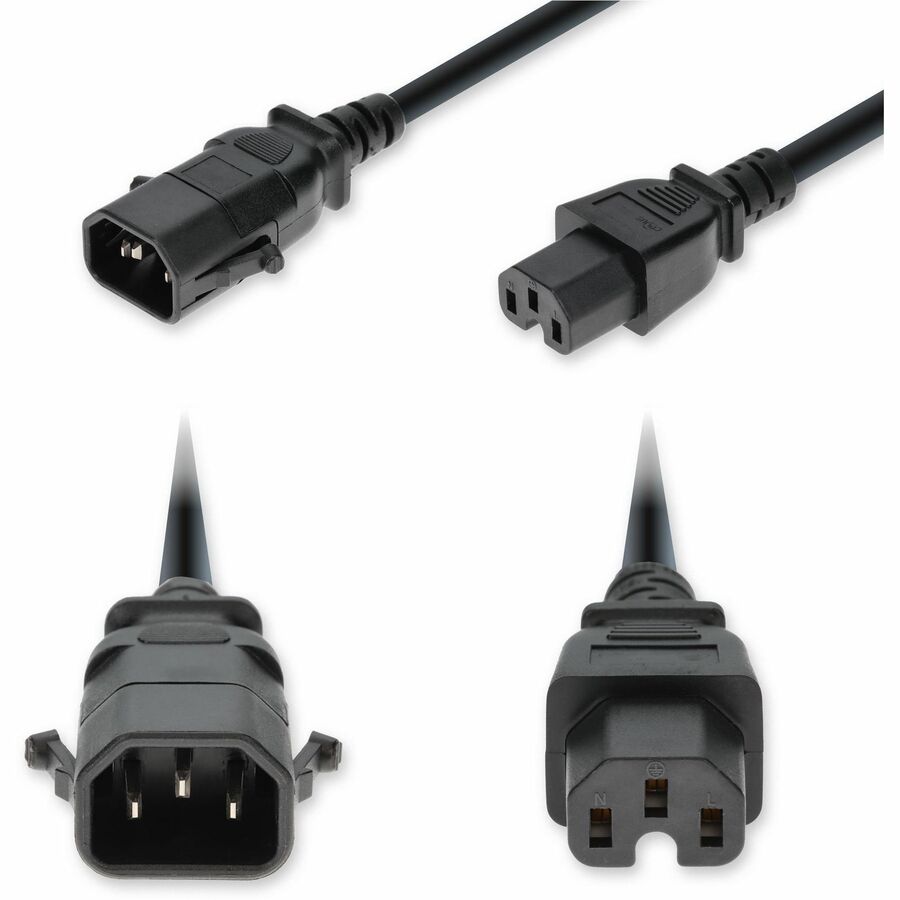 AddOn 4ft C14 P-Lock Compatible Male to C15 Female Standard Commercial Temp 14 AWG 250V at 15A PVC SJT (Service Junior Thermoplastic) Black Power Cable