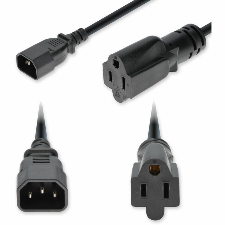 AddOn 6ft C14 Male to NEMA 5-15R Female Standard Commercial Temp 18 AWG 125V at 10A PVC SJT (Service Junior Thermoplastic) Black Power Cable