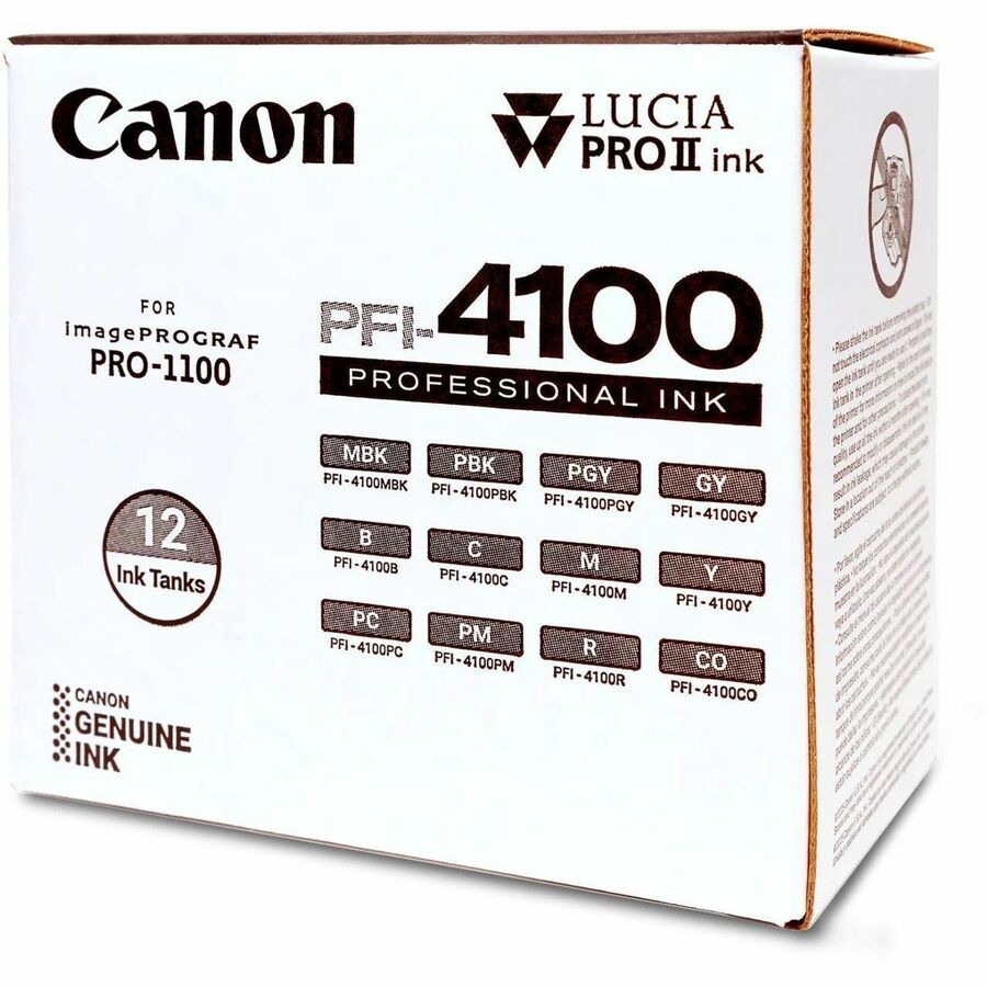 Canon Lucia PRO II PFI-4100 Original Inkjet Ink Cartridge - Value Pack - Matte Black, Photo Black, Gray, Photo Gray, Blue, Cyan, Photo Cyan, Magenta, Photo Magenta, Yellow, Red, ... Pack