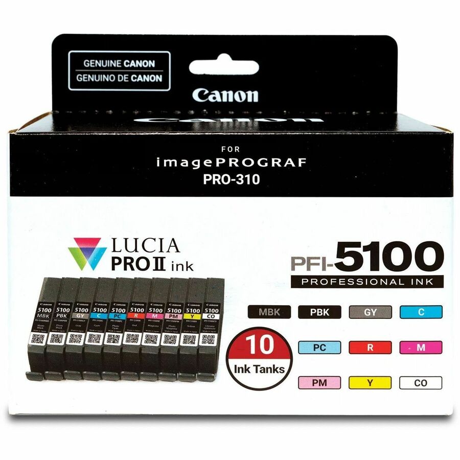 Canon Lucia PRO II PFI-5100 Original Inkjet Ink Cartridge - Value Pack - Matte Black, Photo Black, Gray, Cyan, Photo Cyan, Magenta, Photo Magenta, Yellow, Red, Chroma Optimizer Pack