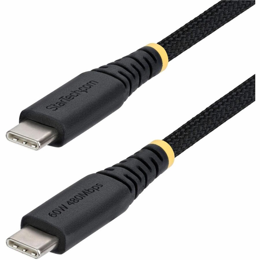 StarTech 3ft (91cm) USB-C Charging Cable, 60W (3A) PD, Dual-Layer Braided Nylon/TPE Jacket, Rugged USB 2.0 Laptop Charger Cord