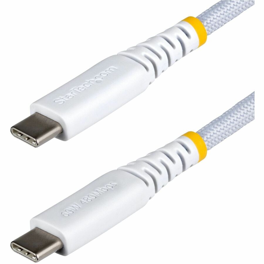 StarTech 6in (15cm) White USB-C Charging Cable, 60W (3A) PD, Dual-Layer Braided Nylon/TPE Jacket, Rugged USB 2.0 Laptop Charger Cord