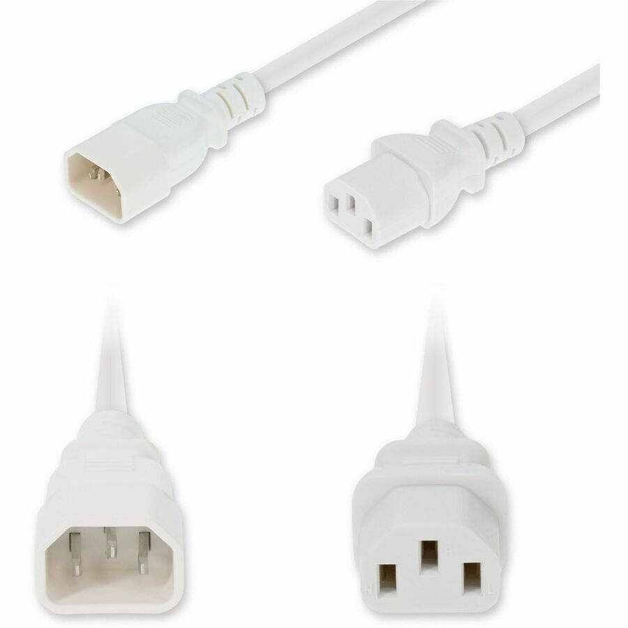 AddOn 2ft C14 Male to C13 Female Standard Commercial Temp 14 AWG 250V at 15A PVC SJT (Service Junior Thermoplastic) White Power Cable