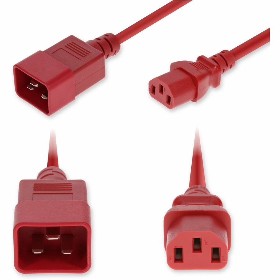 AddOn 6ft C20 Male to C13 Female Standard Commercial Temp 14 AWG 250V at 15A PVC SJT (Service Junior Thermoplastic) Red Power Cable