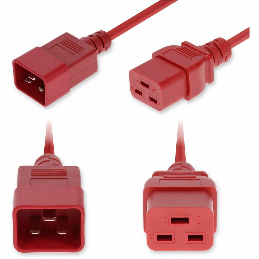 AddOn 6ft C20 Male to C19 Female Standard Commercial Temp 14 AWG 250V at 15A PVC SJT (Service Junior Thermoplastic) Red Power Cable