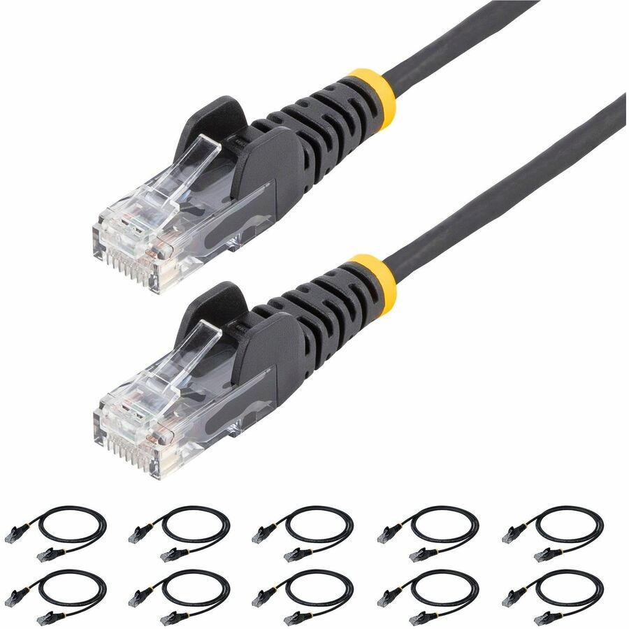 StarTech 6in Black Slim CAT6 Cable, 10 Pack, Snagless RJ45, UTP, LSZH, 28AWG Pure Bare Copper, Slim Network Patch Cord