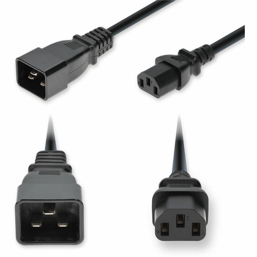 AddOn 3ft C20 Male to C13 Female Standard Commercial Temp 14 AWG 250V at 15A PVC SJT (Service Junior Thermoplastic) Black Power Cable