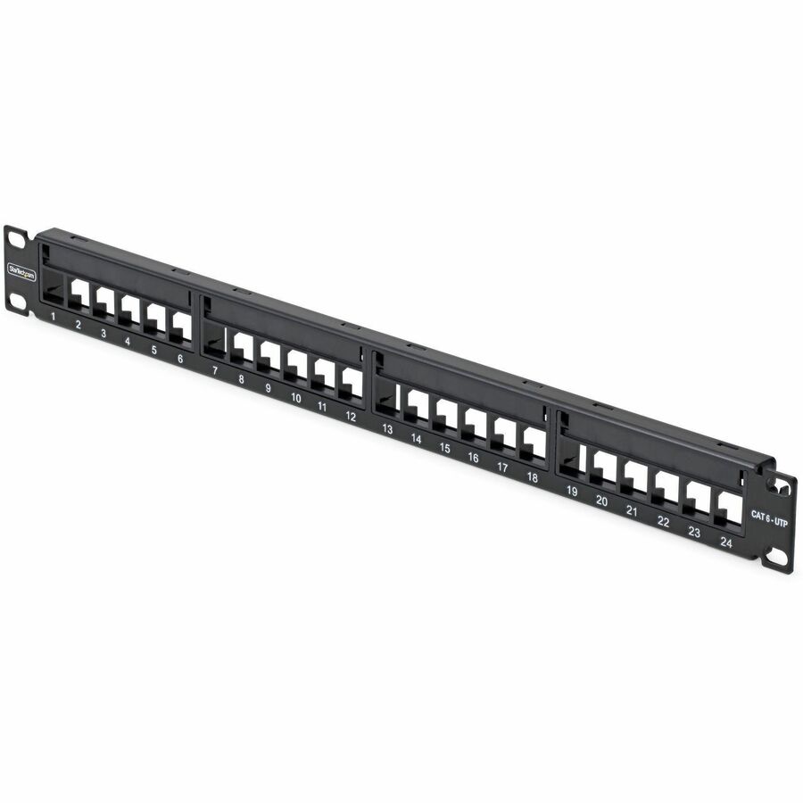 StarTech 24 Port 1U Blank Keystone Patch Panel with Cable Management Bar, Rackmount Patch Panel for RJ45 UTP Network Jacks