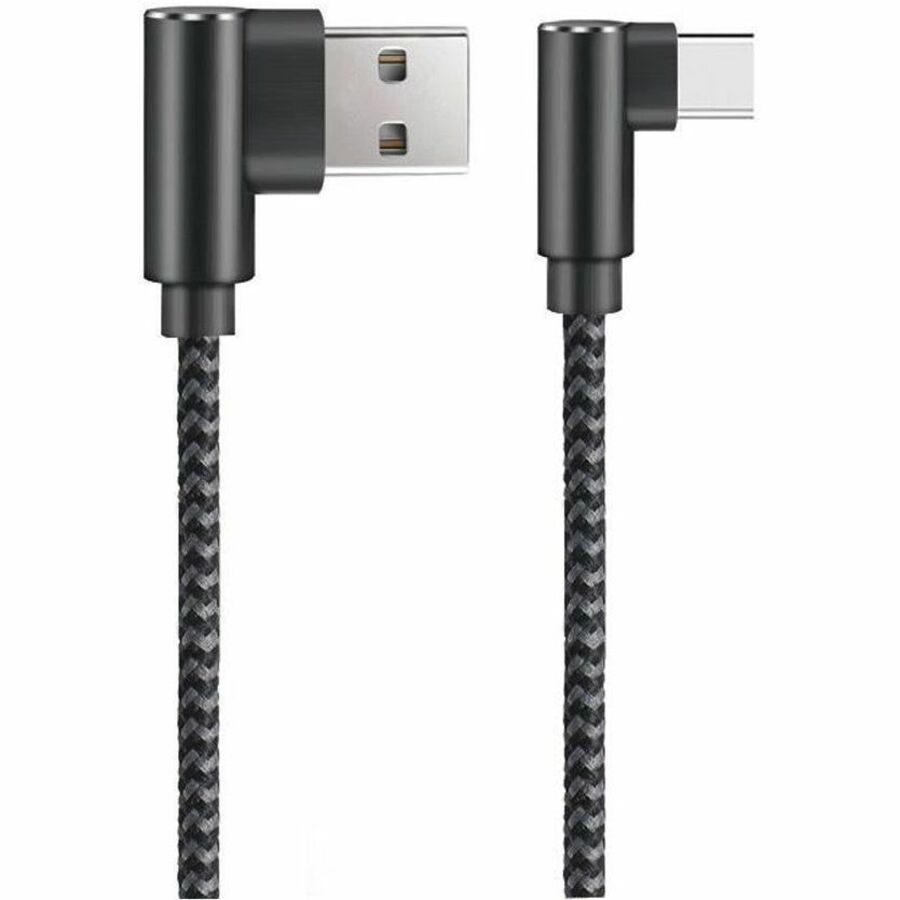 4XEM 1ft USB-A to USB-C Right-Angle Braided Cable - USB 2.0, 15W