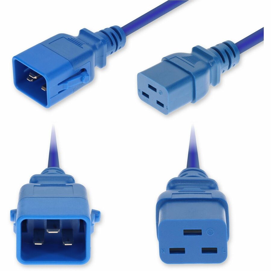 AddOn 2ft C20 Male to C19 P-lock Compatible Female Standard Commercial Temp 14 AWG 250V at 15A PVC SJT (Service Junior Thermoplastic) Blue Power Cable
