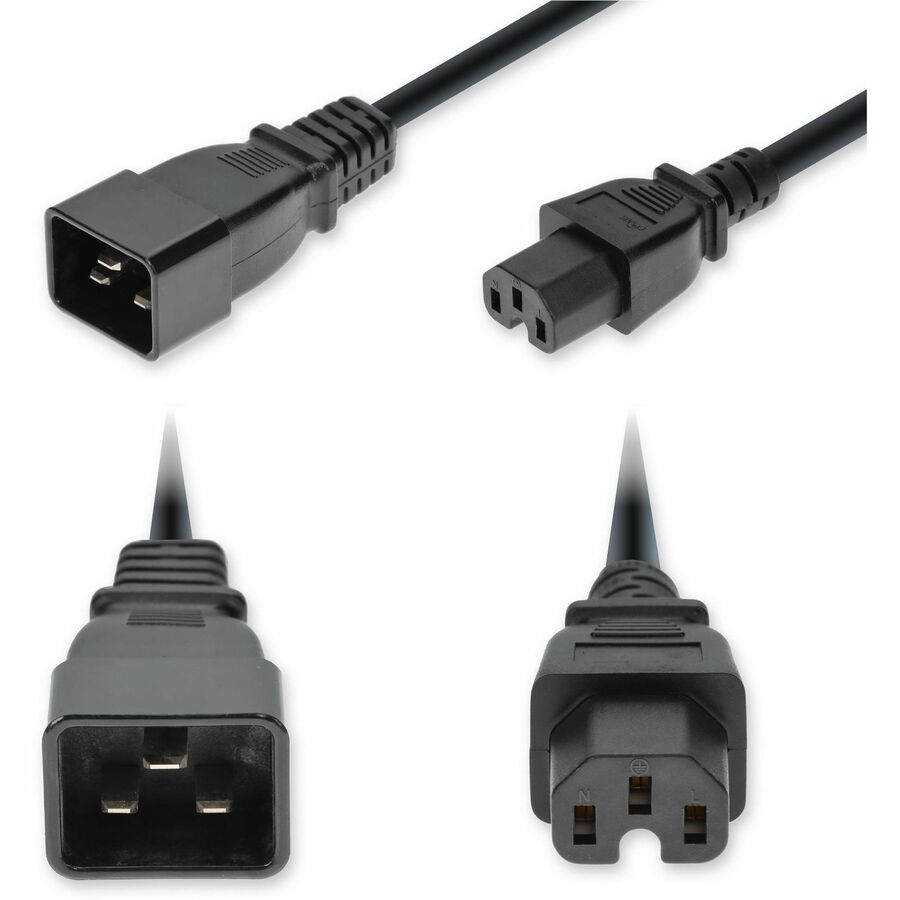 AddOn 10ft C20 Male to C15 Female Standard Commercial Temp 14 AWG 250V at 15A PVC SJT (Service Junior Thermoplastic) Black Power Cable