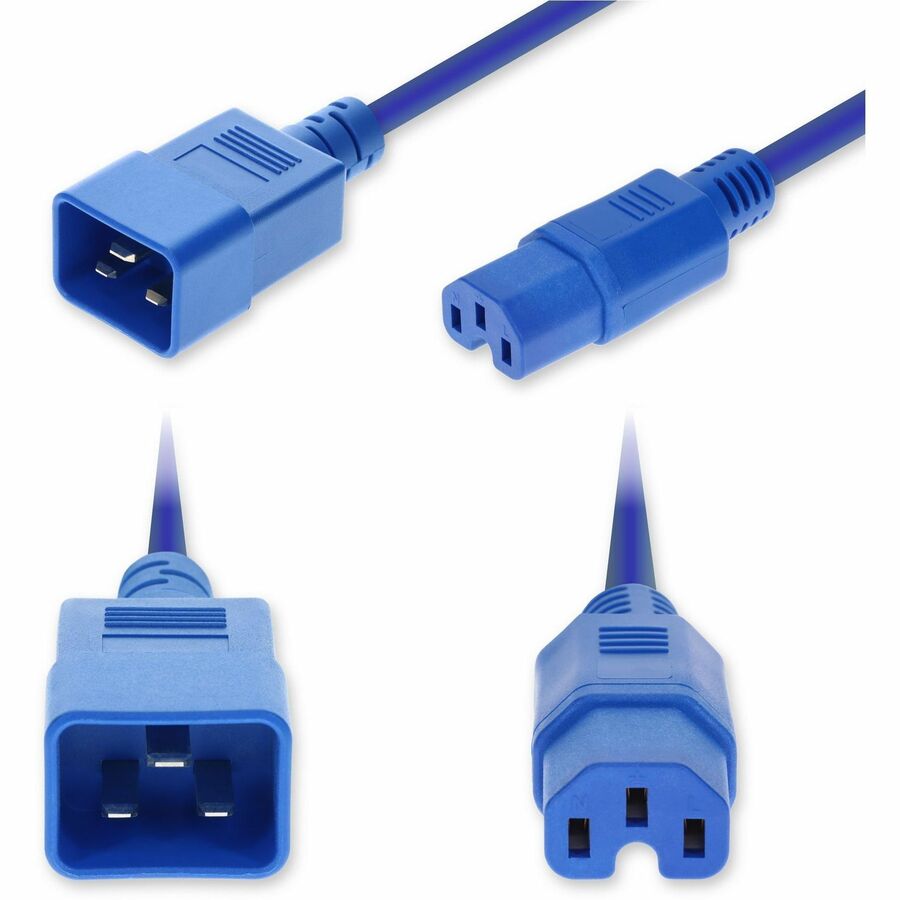 AddOn 4ft C20 Male to C15 Female Standard Commercial Temp 14 AWG 250V at 15A PVC SJT (Service Junior Thermoplastic) Blue Power Cable