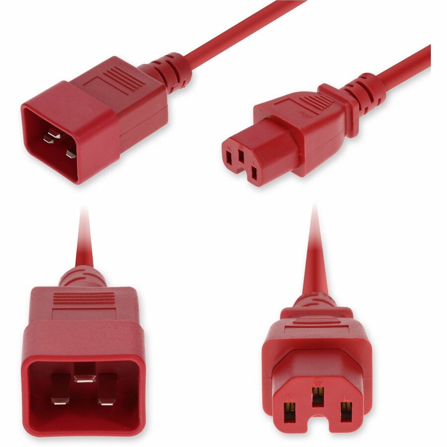 AddOn 4ft C20 Male to C15 Female Standard Commercial Temp 14 AWG 250V at 15A PVC SJT (Service Junior Thermoplastic) Red Power Cable