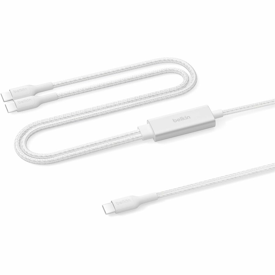 Belkin BoostCharge Pro Braided USB-C to Dual USB-C Cable 140W, White, 5ft/1.5m