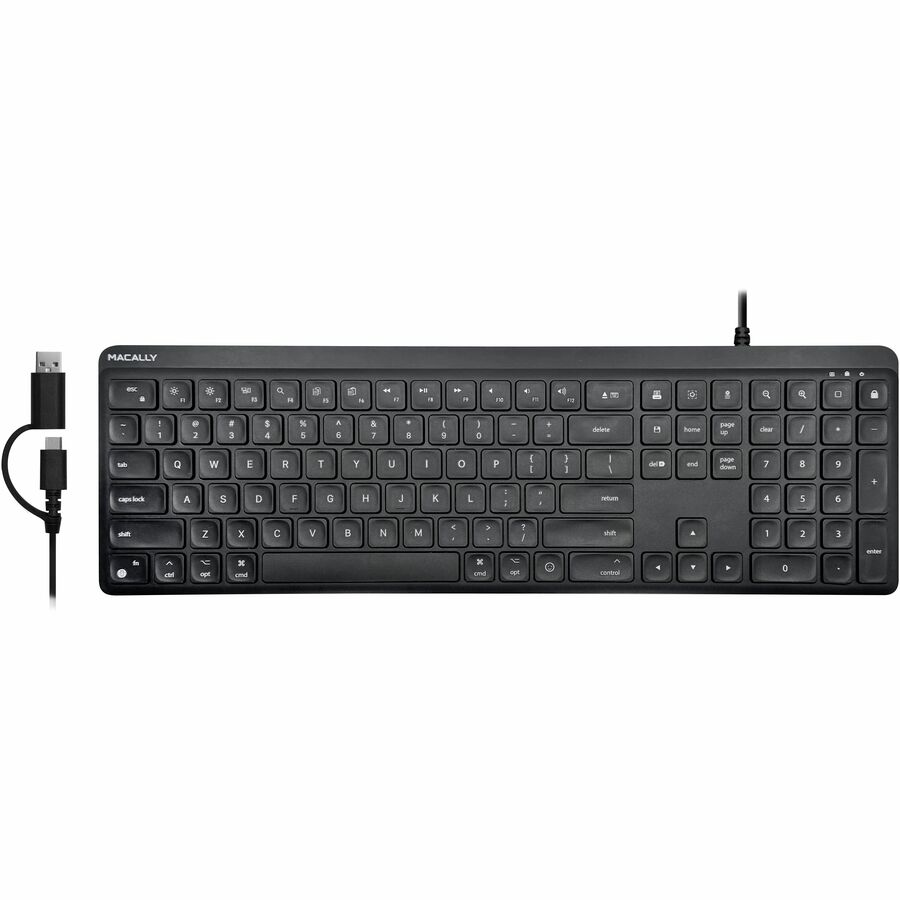 Macally Full-size Wired Keyboard USB C + A (Dual Plug) for Mac with Numpad