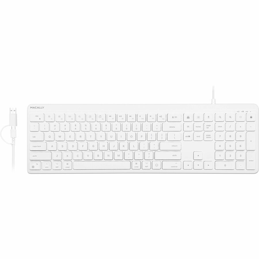 Macally Full-size Wired Keyboard USB C + A (Dual Plug) for Mac with Numpad