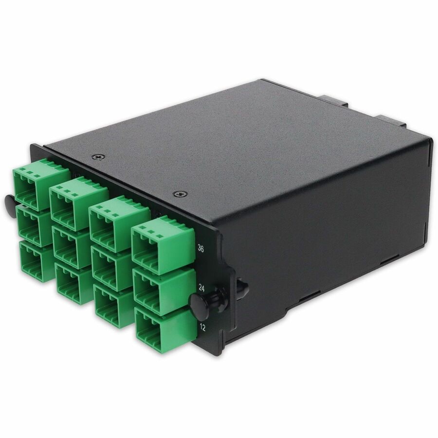 AddOn HDM Breakout Cassette 6x MPO-12 to 72x MDC/APC delivers ultra-high-density MPO-to-MDC/APC breakout connectivity within HDM rackmount systems