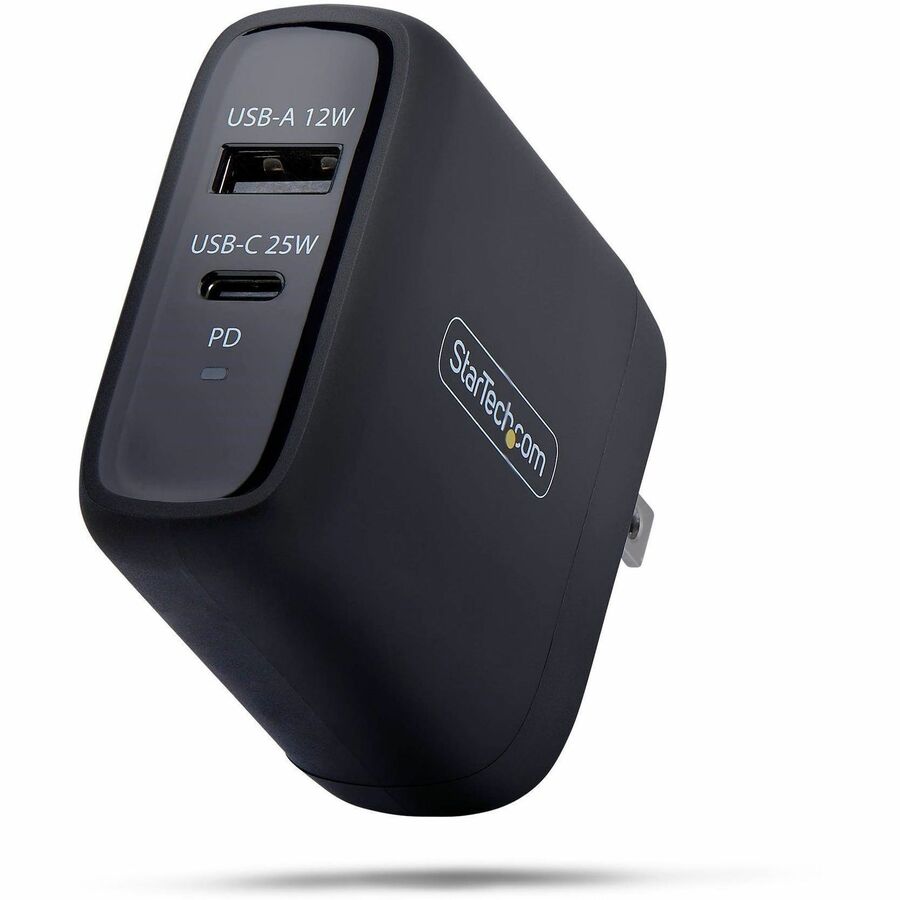 StarTech 37W USB-C & USB-A Wall Charger, Portable Charger with USB Power Delivery Fast Charging, 25W USB-C PD / 12W USB-A Output
