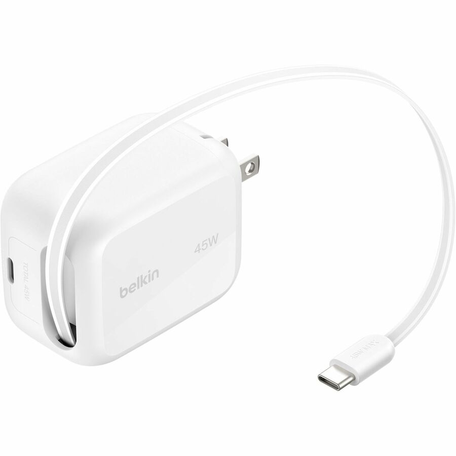 Belkin UltraCharge Retractable GaN Wall Charger 45W, White