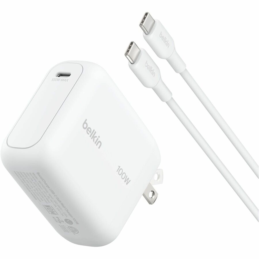 Belkin 100W GaN USB-C Wall Charger w/ USB-C Cable - 1xUSB-C port - Fast Charger - Power Adapter - White