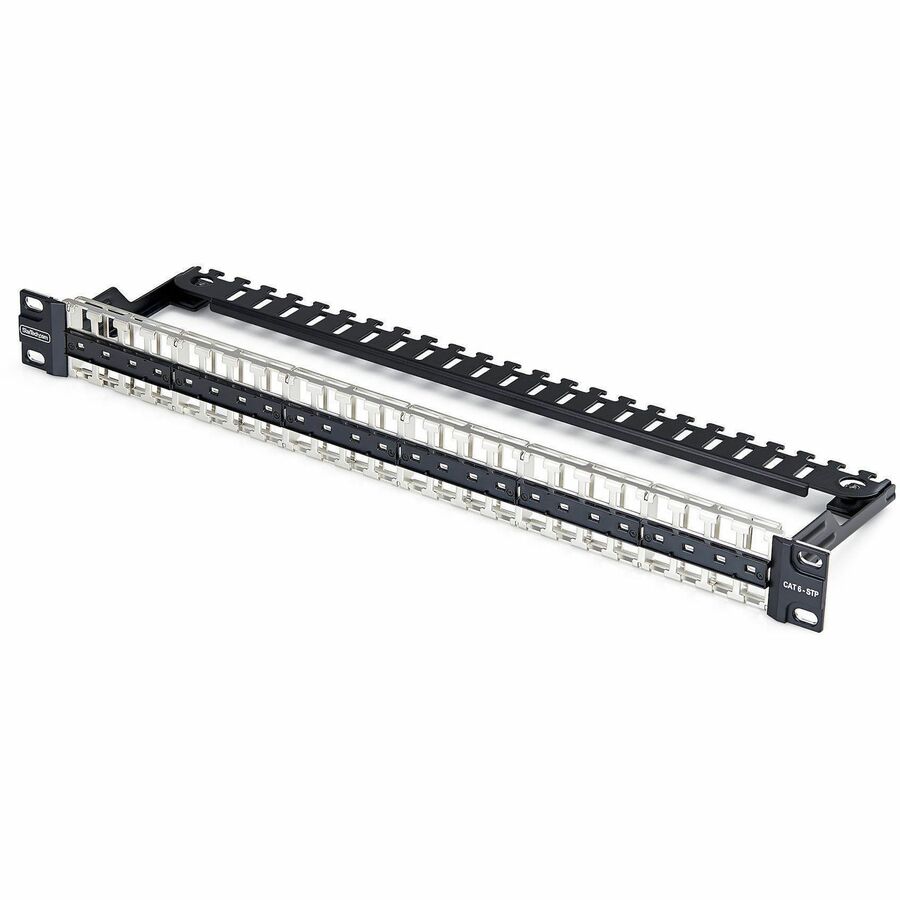 StarTech 48 Port 1U Blank Keystone Patch Panel with Cable Management Bar, Rackmount Cat6 Patch Panel for RJ45 STP Network Jacks
