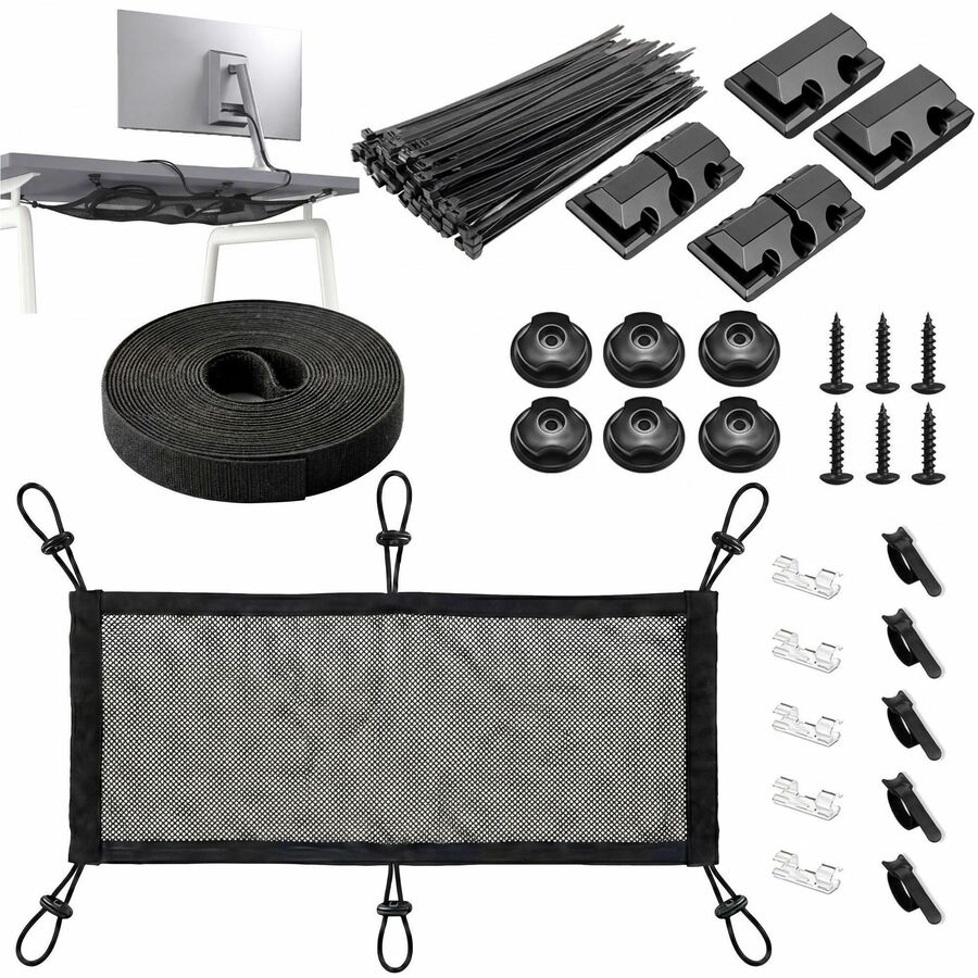 Turonic DM2 Cable Management Under Desk Net Kit and Cable Organizer System - Nylon Mesh 50x25 cm, 11 lbs Load, 6-Point Mount, No-Drill 3M Adhesive or Screw Install
