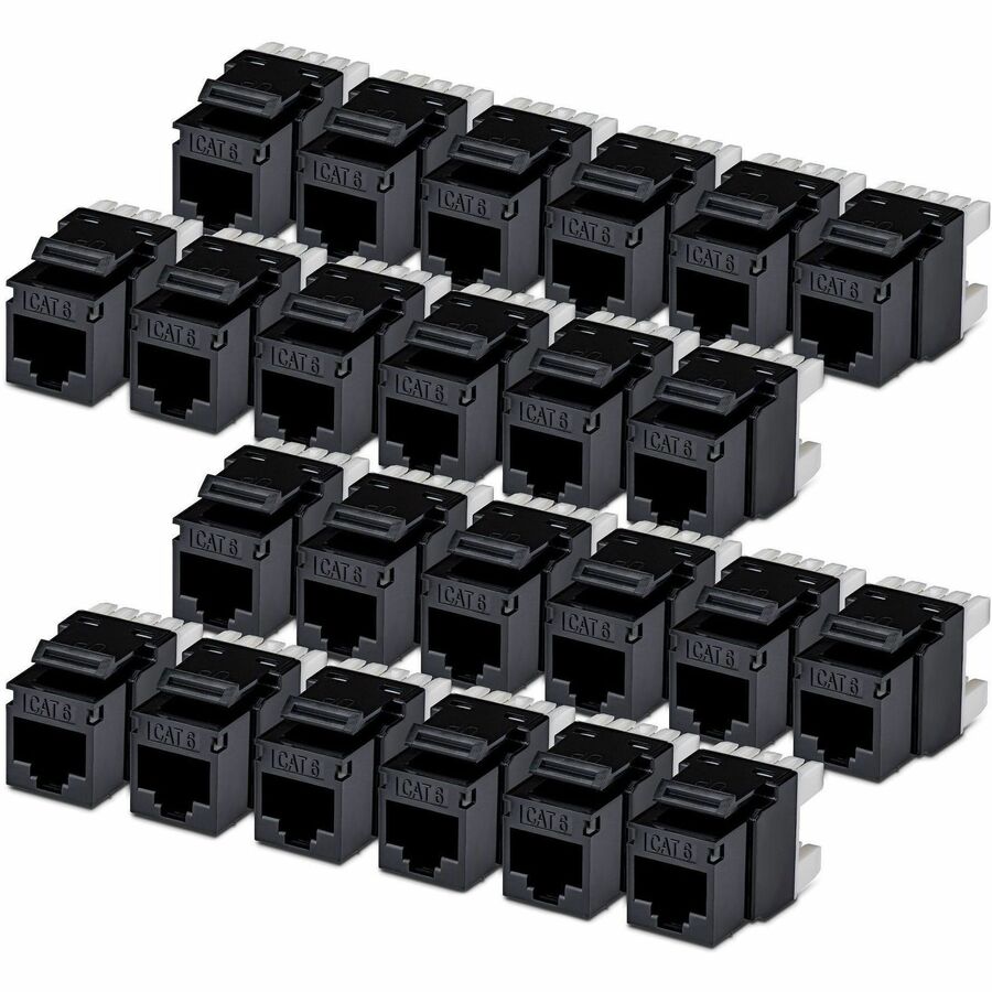 StarTech Cat6 Keystone Jack, 24-Pack RJ45 Ethernet Keystone Jacks, UTP Cat6 Wall Jack, 180-Degree 110 Punch Down, Black