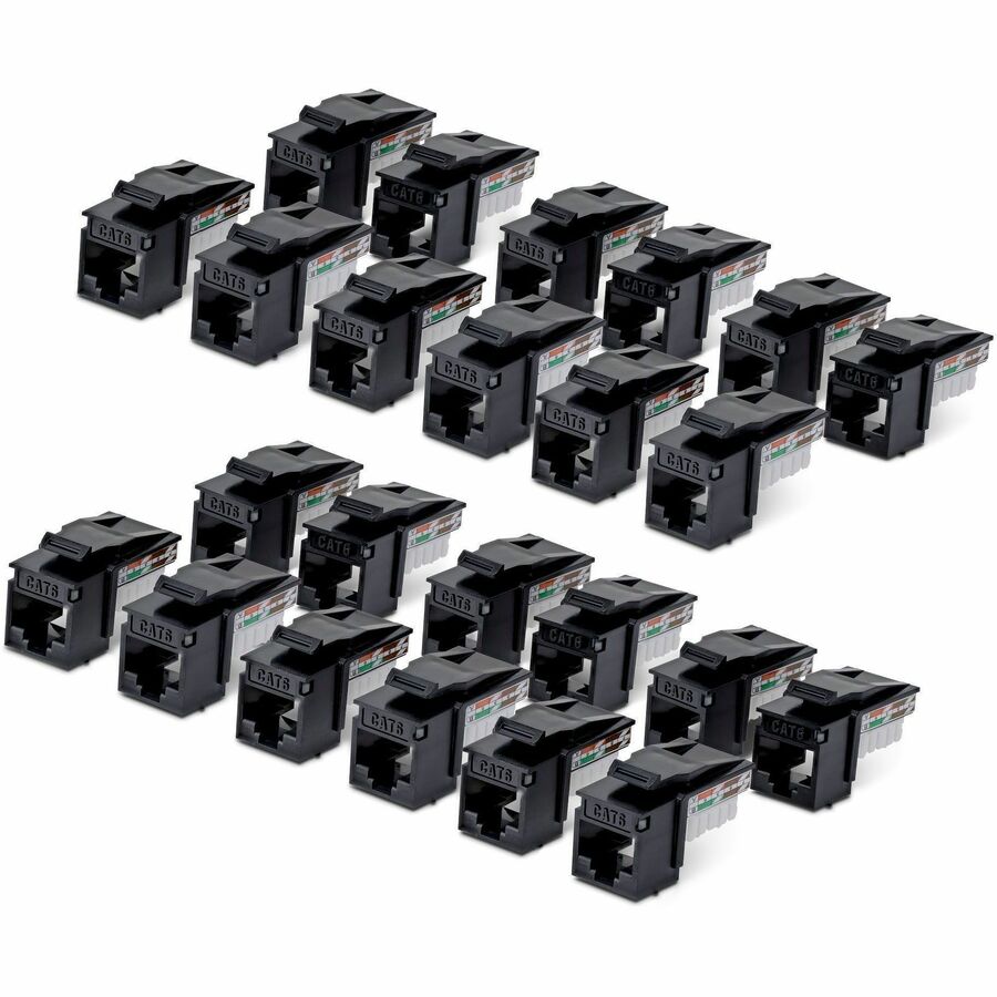 StarTech Cat6 Keystone Jack, 24-Pack RJ45 Ethernet Keystone Jacks, UTP Cat6 Wall Jack, 90-Degree 110 Punch Down, Black
