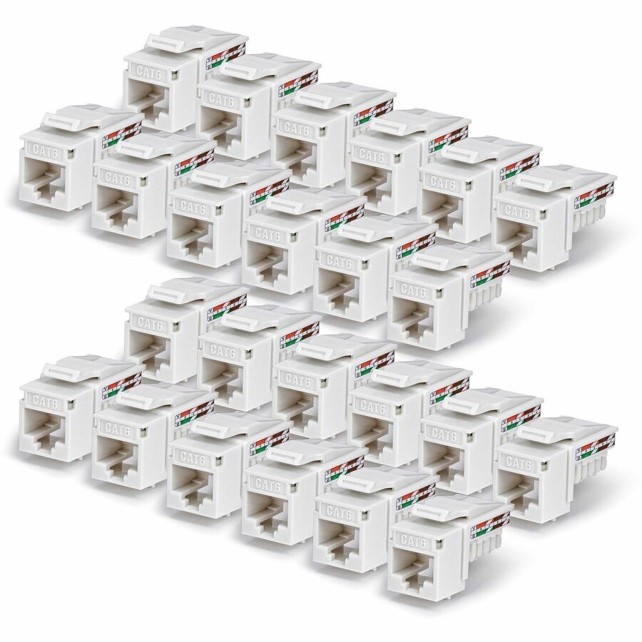 StarTech Cat6 Keystone Jack, 24-Pack RJ45 Ethernet Keystone Jacks, UTP Cat6 Wall Jack, 90-Degree 110 Punch Down, White