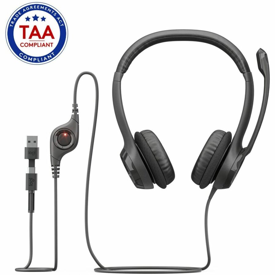 Logitech H390 Wired Headset, TAA Compliant, Stereo Headphones with Noise Canceling Microphone, USB-C, Black