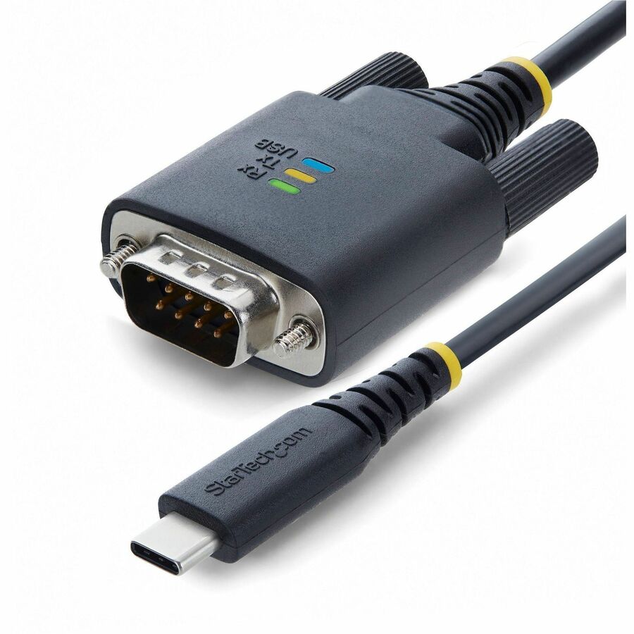 StarTech 6.6ft (2m) USB-C to Null Modem Serial Adapter Cable, COM Retention, FTDI, Type-C to DB9 RS232, Status LEDs, DB9 Nuts/Screws