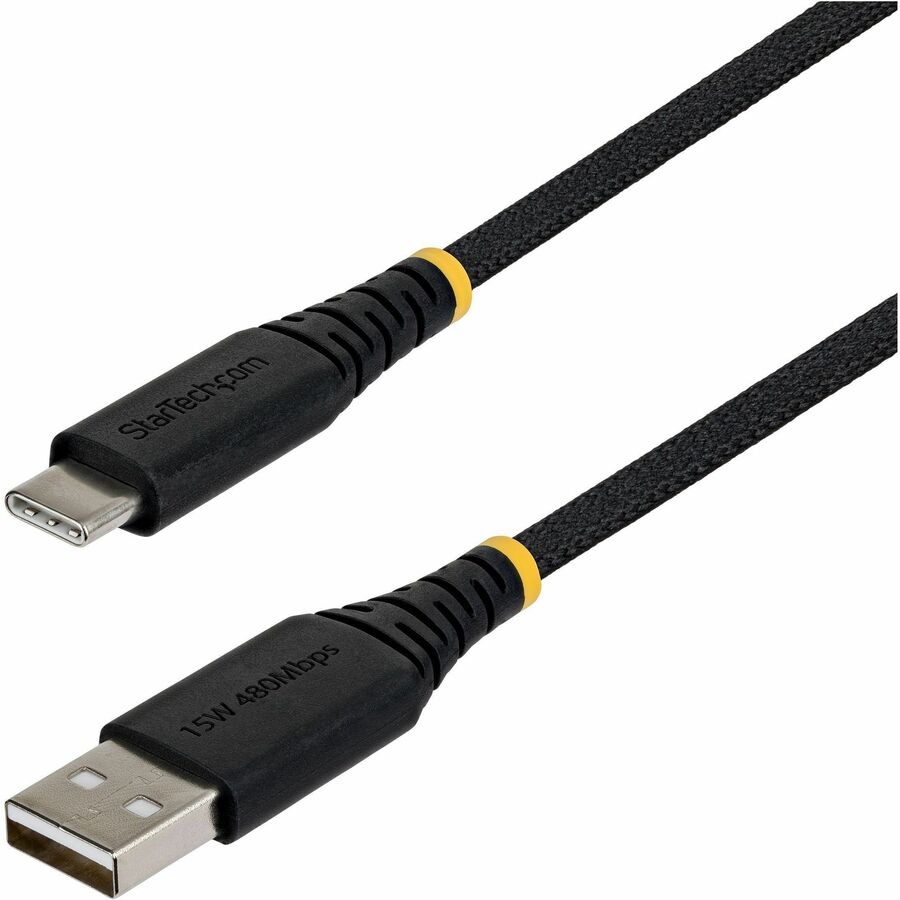 StarTech 3ft (91cm) USB-A to USB-C Fast Charging Cable, 15W 3A, Braided Nylon/TPE Jacket, Durable USB-A to Type C Charger Cord