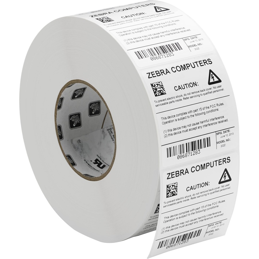 Zebra Label Polyester 2 x 1in Thermal Transfer Zebra Z-Ultimate 3000T High-Tack 1 in core