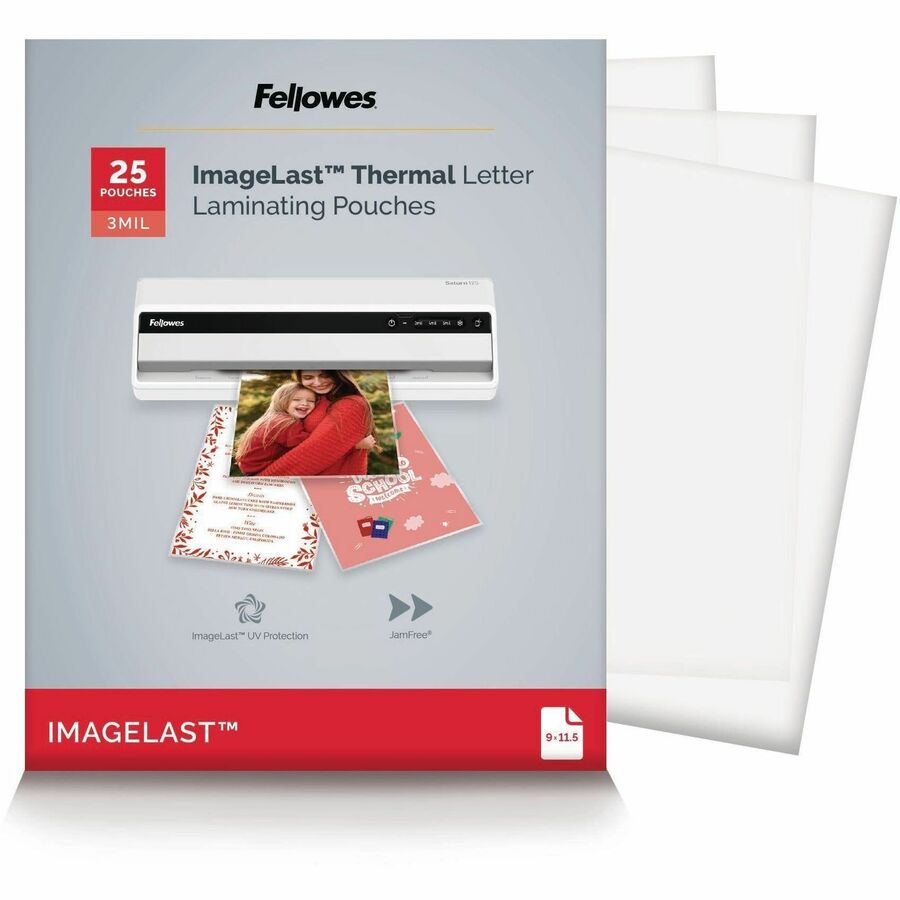 Fellowes Thermal Laminating Pouches - ImageLast™, Jam Free, Letter, 3 mil, 25 pack