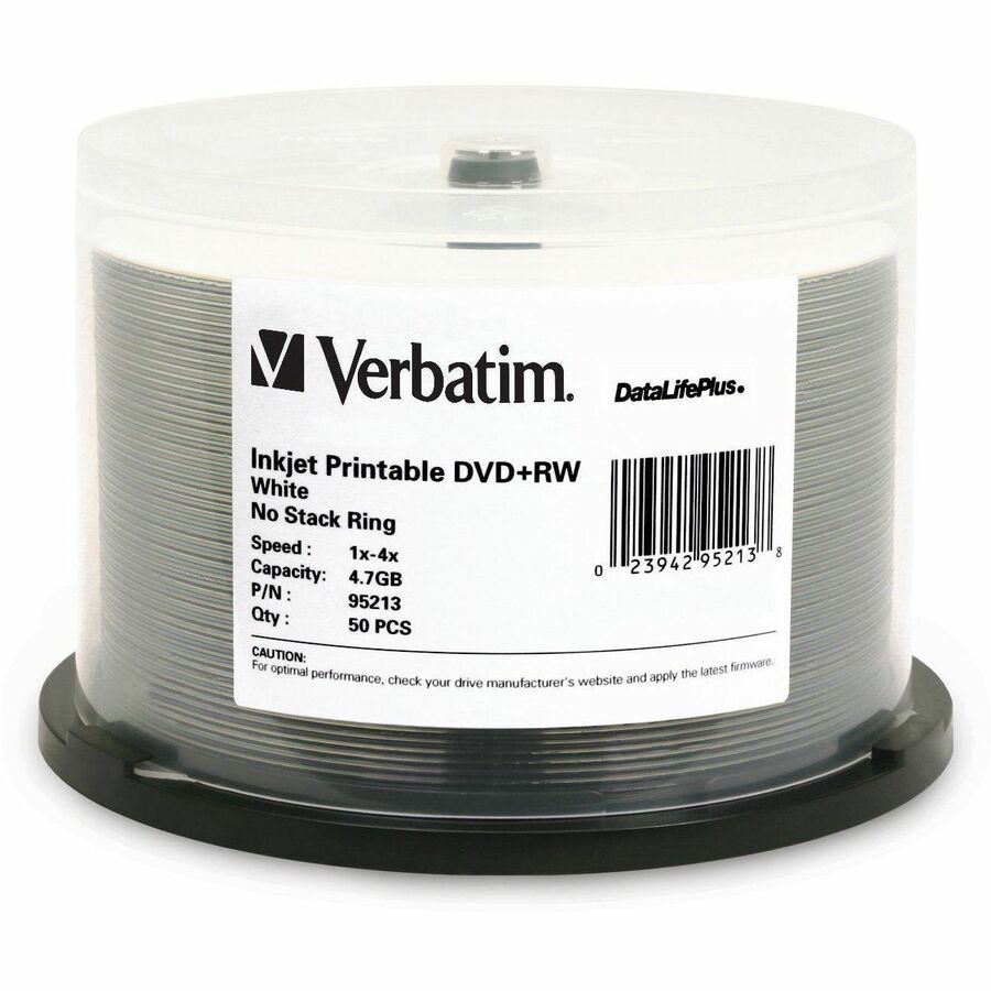 Verbatim DVD+RW 4.7GB 4X DataLifePlus White Inkjet Printable - 50pk Spindle