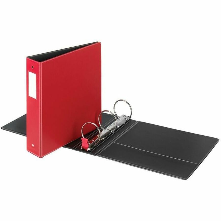 Cardinal Label Holder Round Ring Binder - 3" Binder Capacity - Letter - 8 1/2" x 11" Sheet Size - 575 Sheet Capacity - 1 1/2" Spine Width - 3 Ring - Fastener: Round Ring - Pocket: 2, Inside Front & Back - Vinyl - Red - 1.60 lb - Recycled - Locking Mechanism, Label Holder, Locking Ring, Embossed, One Touch Ring, Heavy Duty - 1 Each