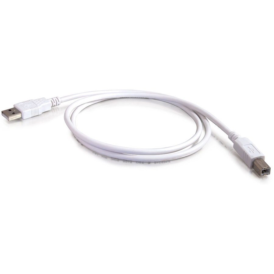 C2G 6.6ft USB to USB B Cable - USB A to USB B - USB 2.0 - White - M/M