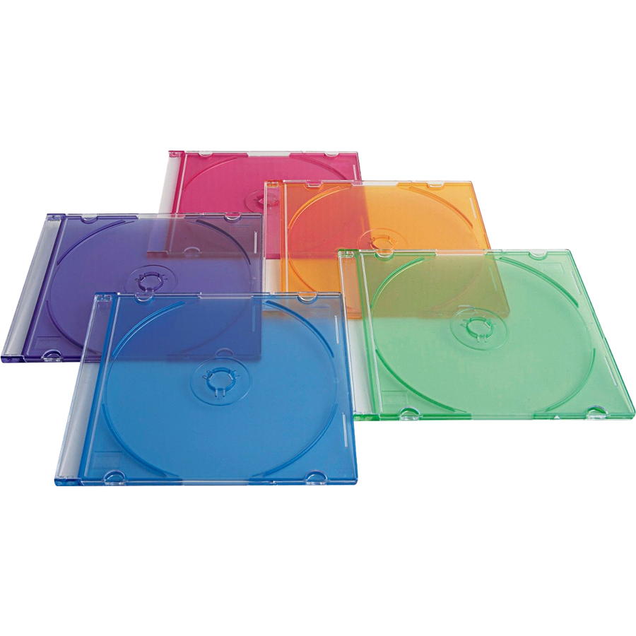 Verbatim CD/DVD Color Slim Jewel Cases, Assorted - 50pk - Jewel Case - Book Fold - Plastic - Blue, Green, Yellow, Purple, Pink - 1 CD/DVD - CD/DVD Jewel Cases & Inserts - VER94178