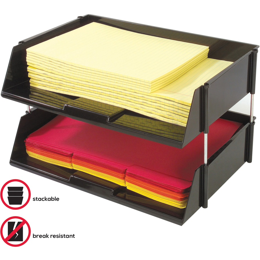 Deflecto Industrial Tray Side-Load Stacking Tray - 1500 x Sheet - 2 Tier(s) - 3.5" Height x 16.5" Width x 11.8" Depth - Black - Plastic - 2 / Set = DEF582704