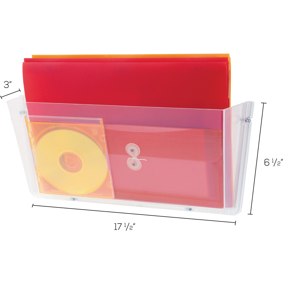 Deflecto Unbreakable Plastic Wall Pockets - 1 Compartment(s) - 6.5" Height x 17.5" Width x 3" Depth - Unbreakable - Clear - Plastic - 1 Each - Wall Files, Pockets & Accessories - DEF64301