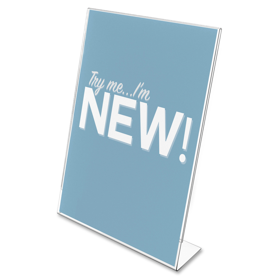 Deflecto Classic Image Slanted Sign Holder - 1 Each - 8.50" (215.90 mm) Width x 11" (279.40 mm) Height - Rectangular Shape - Side-loading, Self-standing - Plastic - Clear = DEF69701