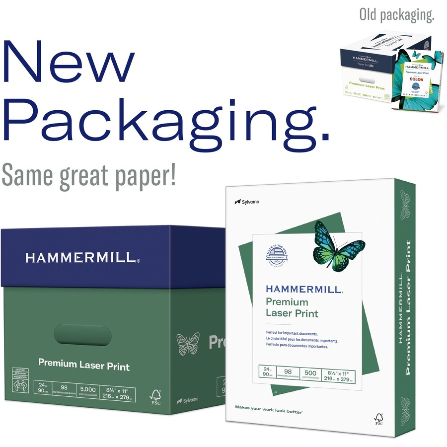 Hammermill Paper for Color 8.5x11 Laser Copy & Multipurpose Paper - White - 98 Brightness - Letter - 8 1/2" x 11" - 28 lb Basis Weight - Ultra Smooth - 500 / Ream - SFI - Laser Papers - HAM125534
