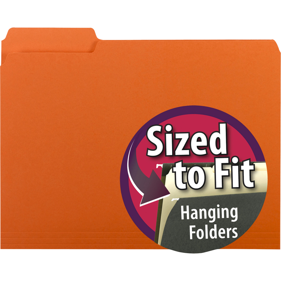 Smead 1/3 Tab Cut Letter Recycled Top Tab File Folder - 8 1/2" x 11" - 3/4" Expansion - Top Tab Location - Assorted Position Tab Position - Paper - Orange - 10% Recycled - 100 / Box