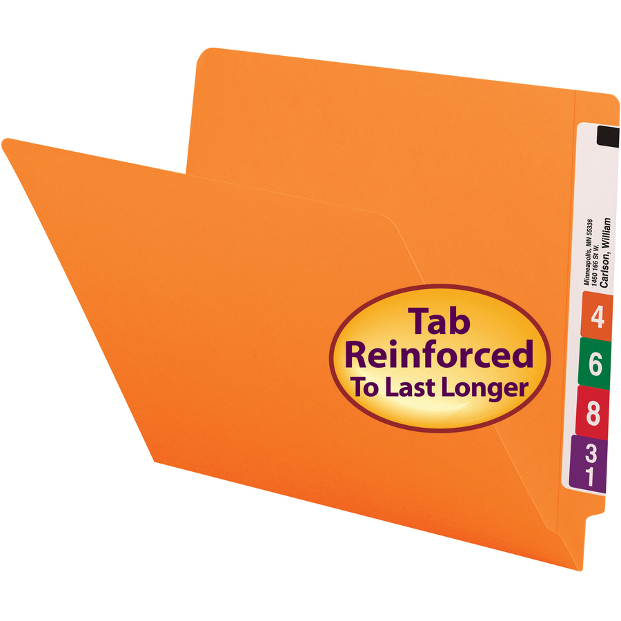 Smead Shelf-Master Straight Tab Cut Letter Recycled End Tab File Folder - 8 1/2" x 11" - 3/4" Expansion - Orange - 10% Recycled - 100 / Box - End Tab Folders - SMD25510