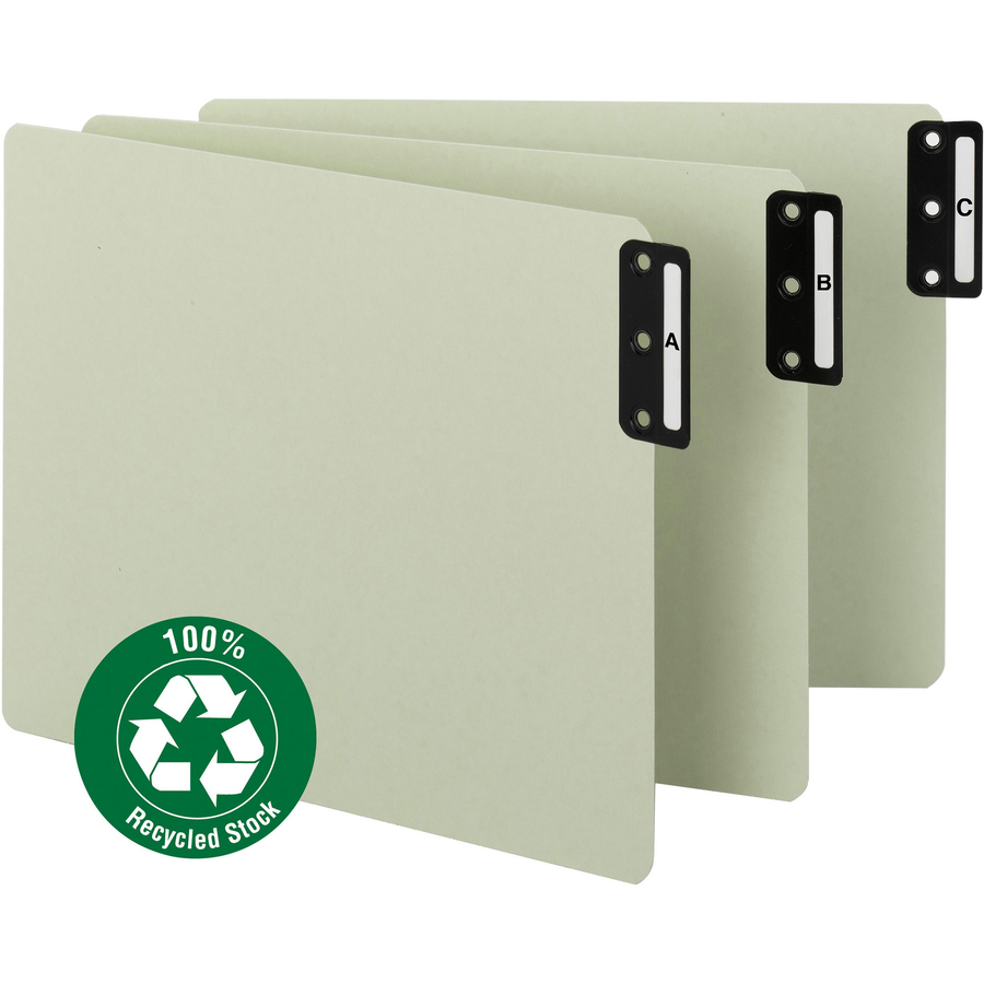 Smead 100% Recycled Filing Guides with Vertical Extra-Wide Blank Tab - Printed Tab(s) - Character - A-Z - 25 Tab(s)/Set0.50" Tab Width - Letter - Gray Metal, Green Pressboard Tab(s) - 25 / Set - Pressboard Guides - SMD61676