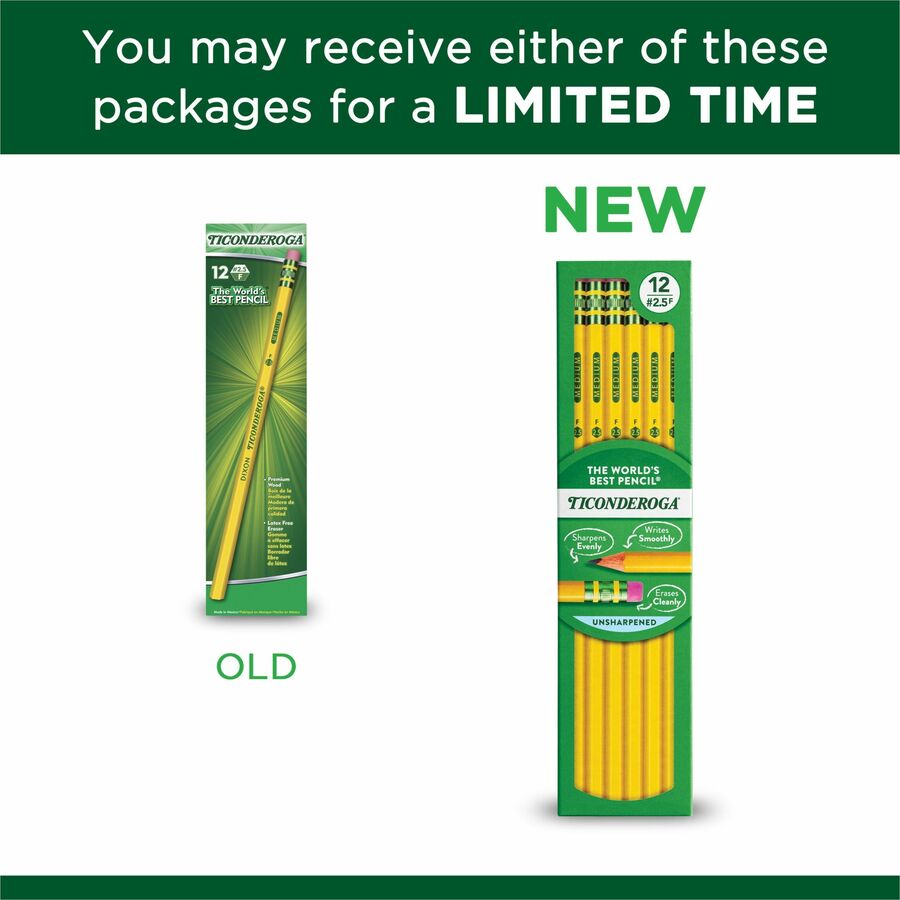 Ticonderoga No. 2.5 Woodcase Pencils - # 2.5 Lead - Black Lead - Yellow Barrel - Wood Pencils - DIX13885