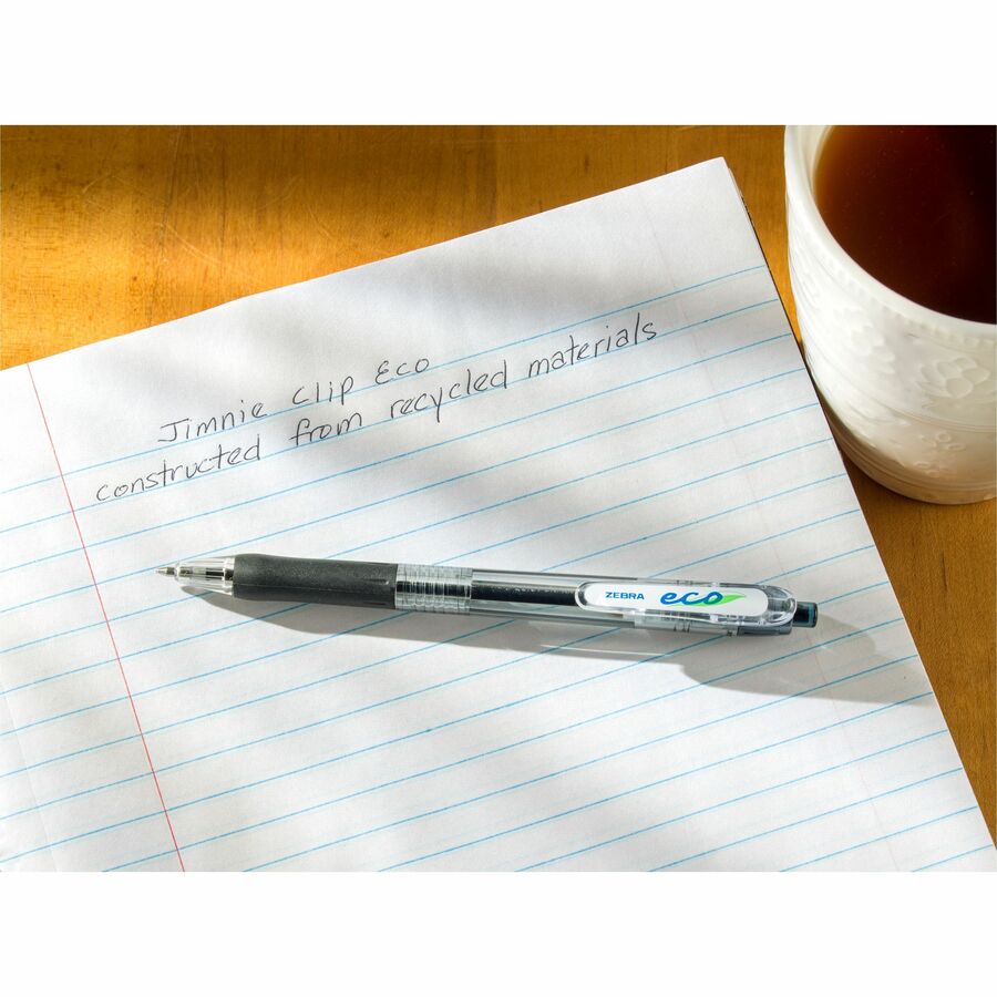 Zebra Pen Eco Jimnie Clip Retractable Ballpoint Pens - Medium Pen Point - 1 mm Pen Point Size - Refillable - Retractable - Black - Smoke Barrel - Ballpoint Retractable Pens - ZEB22510