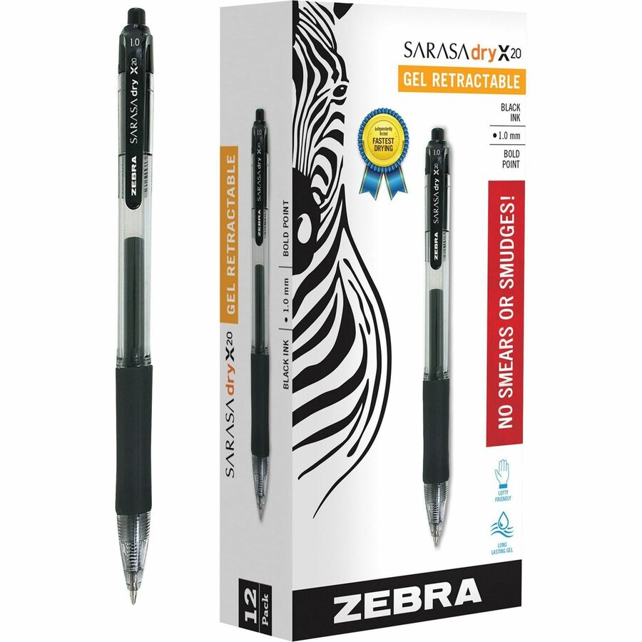 Zebra Sarasa Dry X20 Retractable Gel Pen - 0.7mm Medium Pen Point -  Retractable - Black Pigment-based Ink - Translucent Barrel - 20 + 4 / Pack  - Bluebird Office Supplies